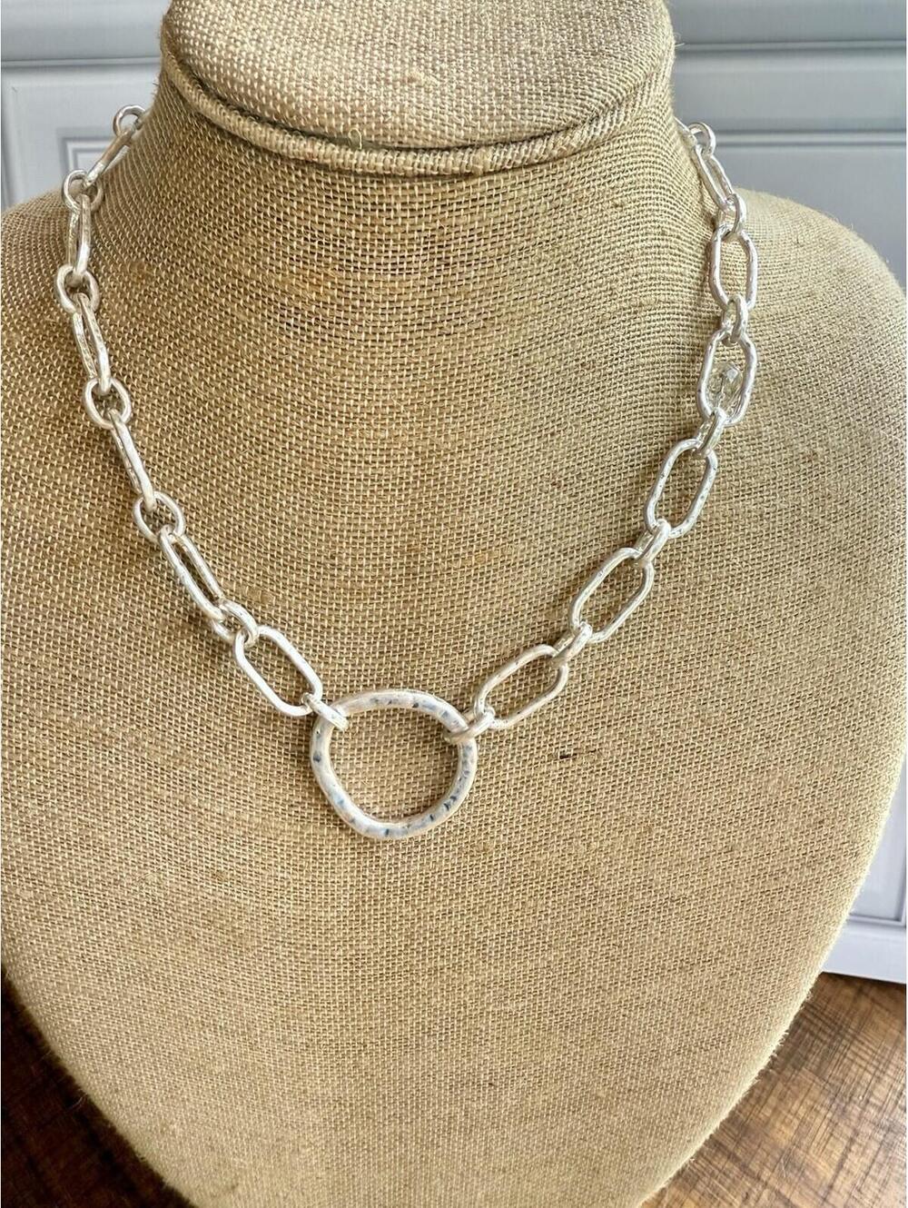 Patricia Nash Silver Tone Hammered Metal Open Link Statement Collar Necklace